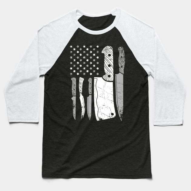 Chef Knife American Flag Baseball T-Shirt by captainmood